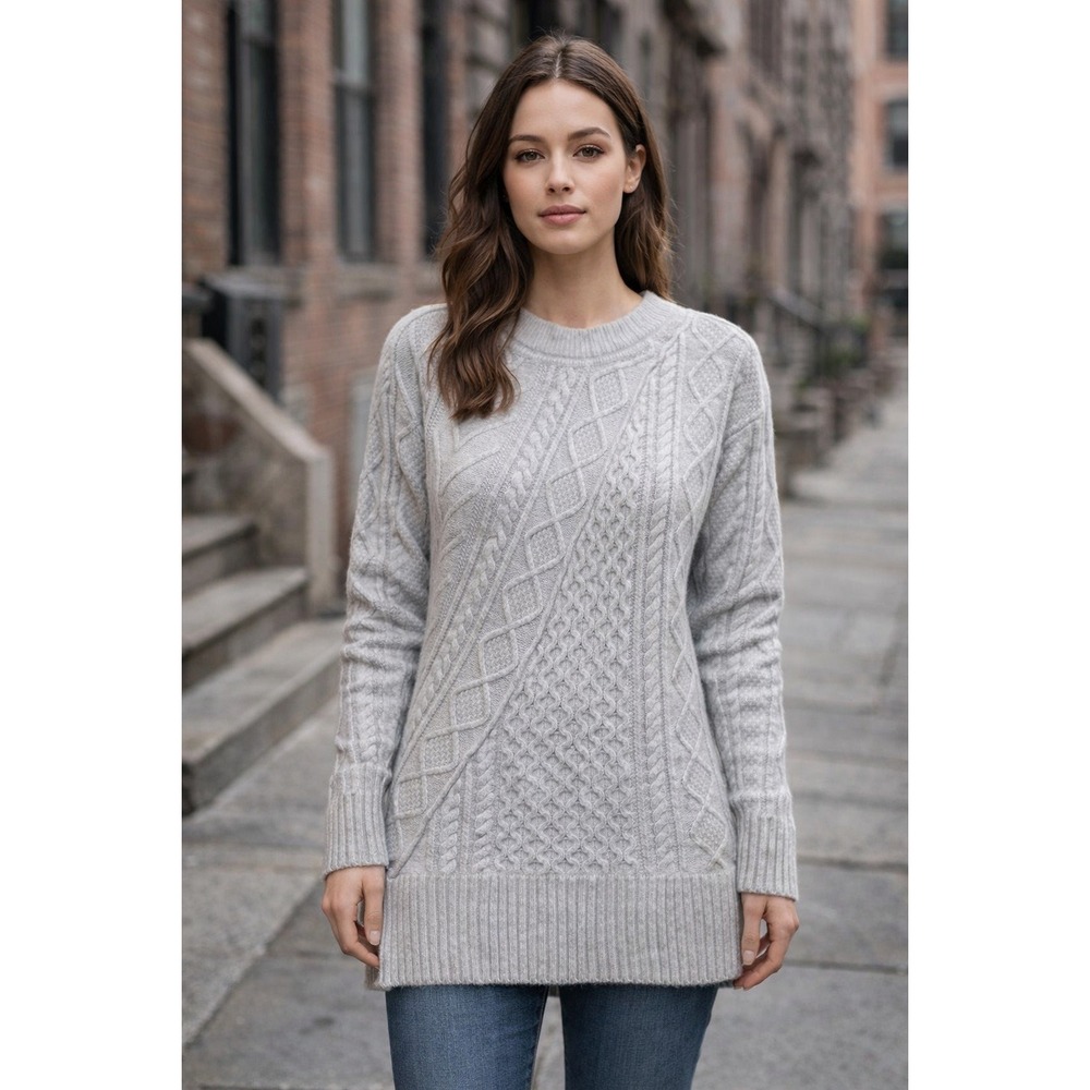 J Crew Sweater Women Sz XXS Gray Wool Blend Fisherman Cable Knit Preppy Outdoor